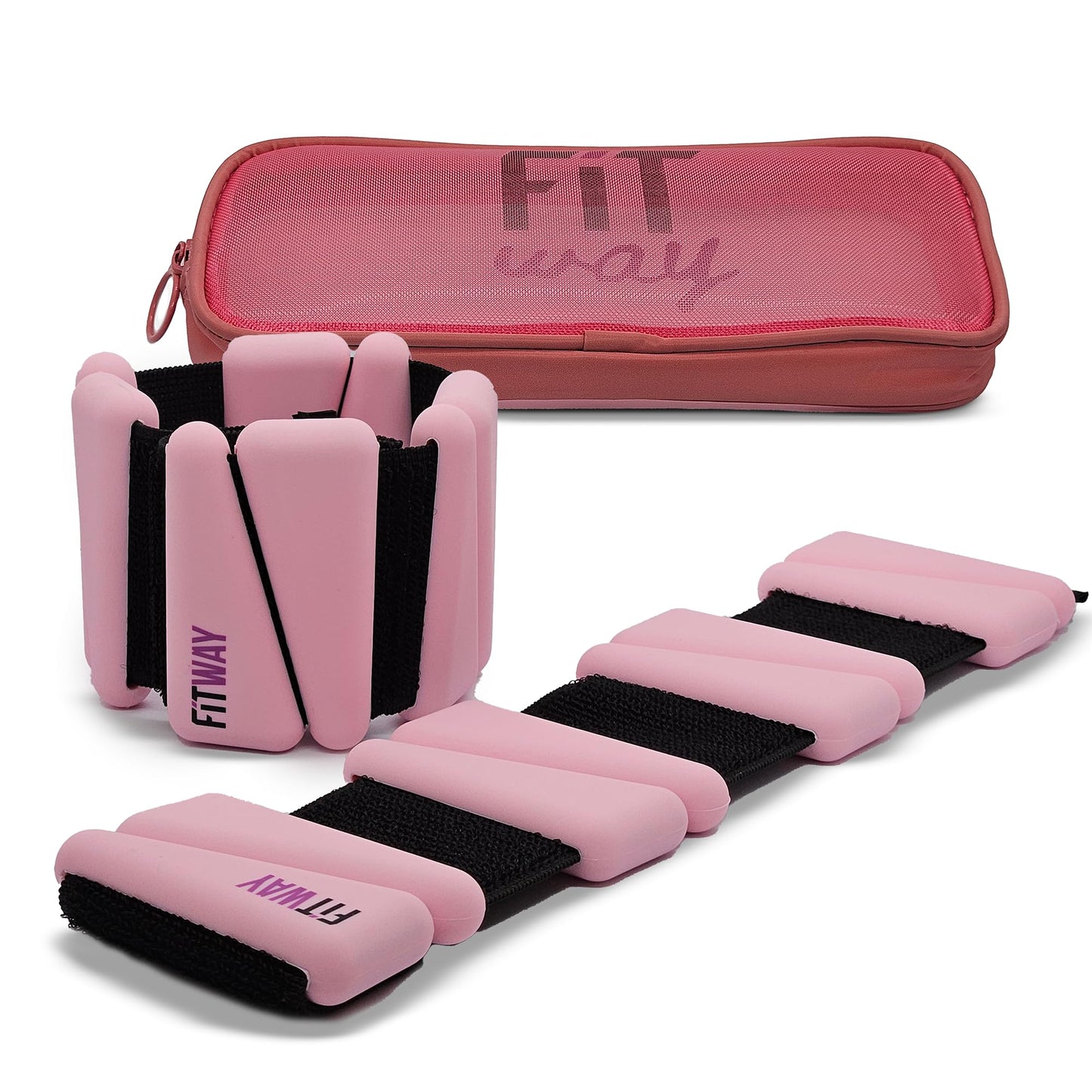 FITWAY | 1 par 2 lbs | Pesas ajustables de tobillo de silicona | - pesas de muñeca - | pesas de tobillo para mujeres - pesas de tobillo para hombres | Pesas de 2lb para tobillo | Adecuadas para Yoga, Danza, Pilates | silicona resistente al agua (rosa)