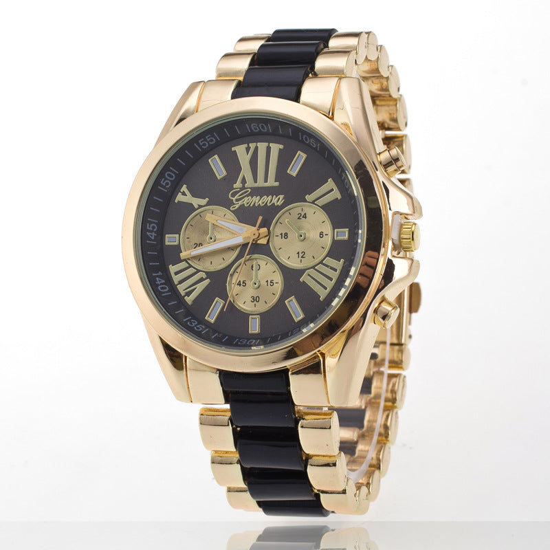 Reloj con Tres Ojos y Correa de Acero, Estilo Ginebra