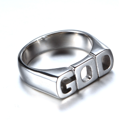 Anillo de Titanio de Acero Inoxidable con grabado (GOD)