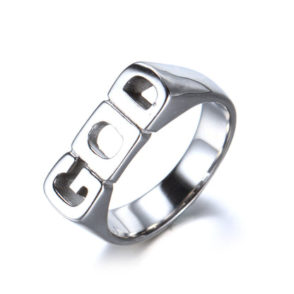Anillo de Titanio de Acero Inoxidable con grabado (GOD)