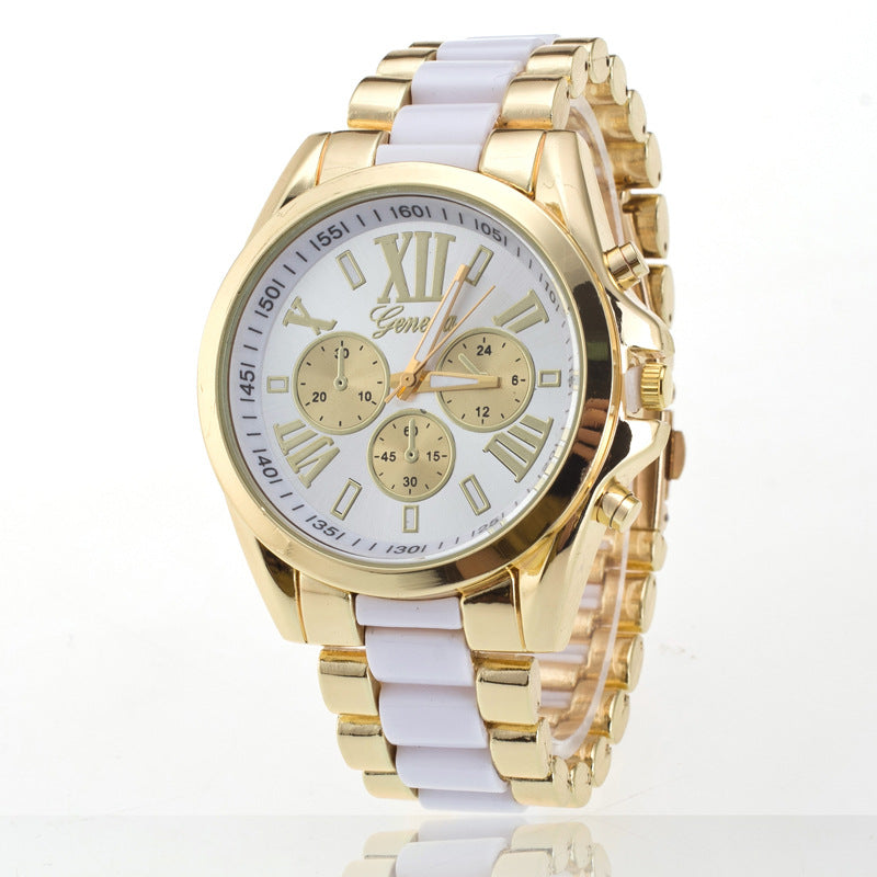 Reloj con Tres Ojos y Correa de Acero, Estilo Ginebra