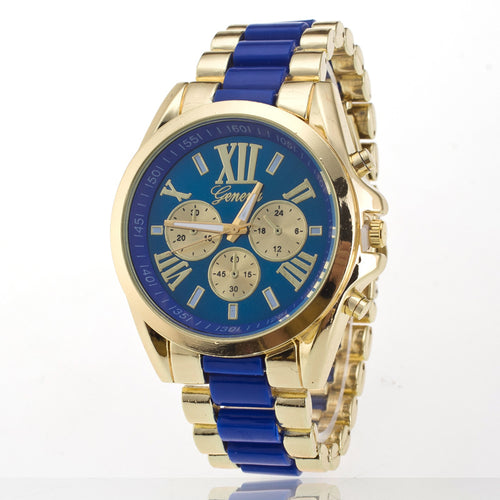 Reloj con Tres Ojos y Correa de Acero, Estilo Ginebra
