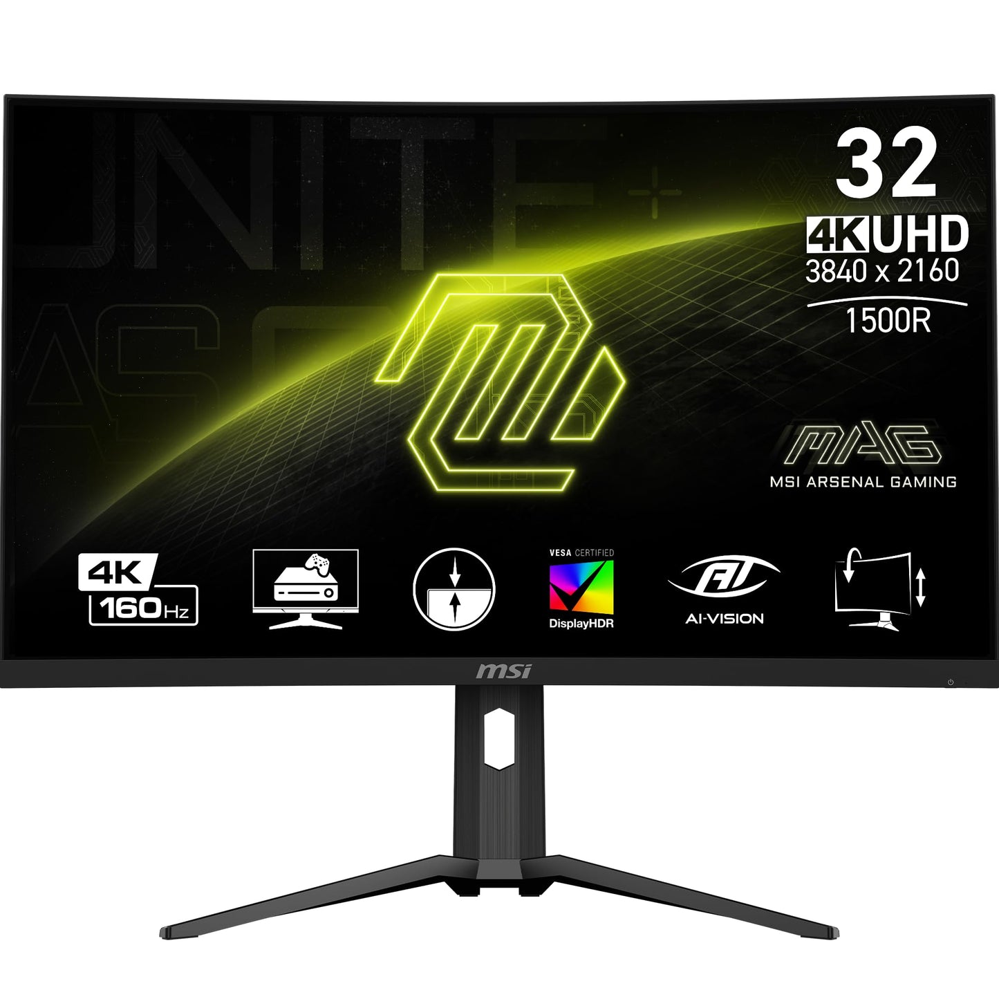 MSI MAG321CUP Monitor de Juegos 4K VA de 32 pulgadas 3840 x 2160 (UHD) 160Hz Sincronización Adaptativa 1ms HDMI Display-Port VESA Inclinable y Montable