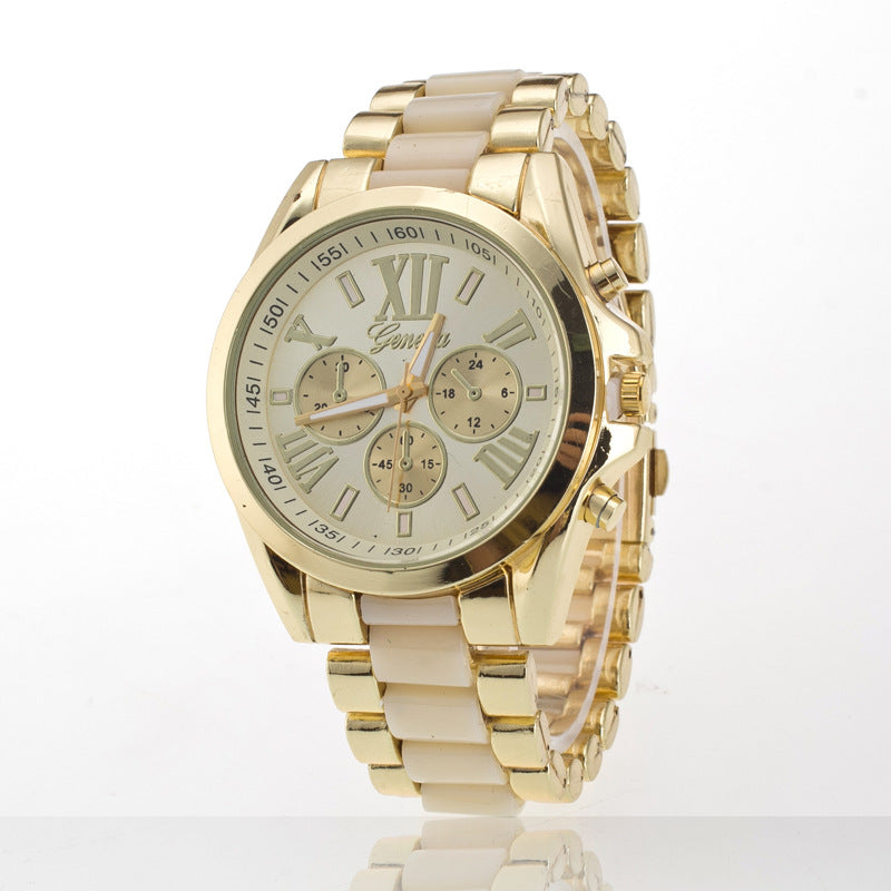 Reloj con Tres Ojos y Correa de Acero, Estilo Ginebra