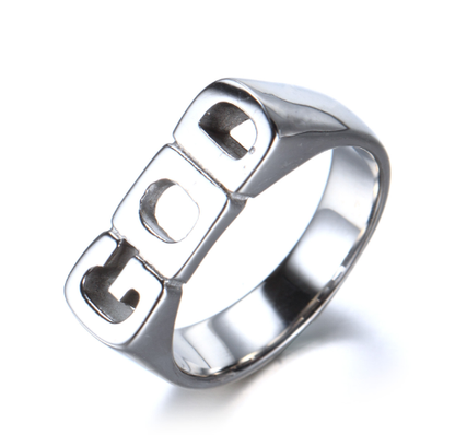 Anillo de Titanio de Acero Inoxidable con grabado (GOD)