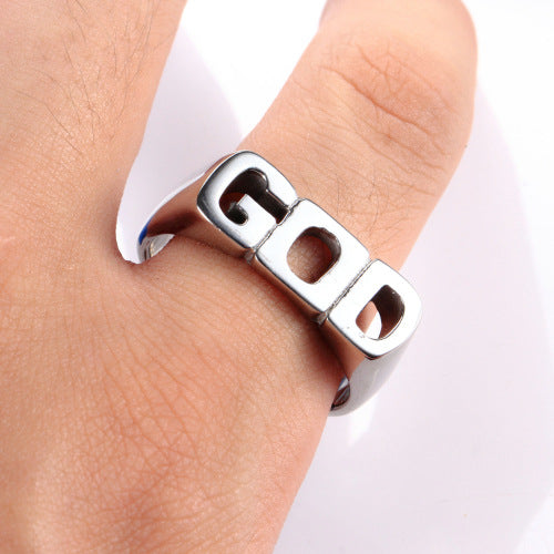 Anillo de Titanio de Acero Inoxidable con grabado (GOD)